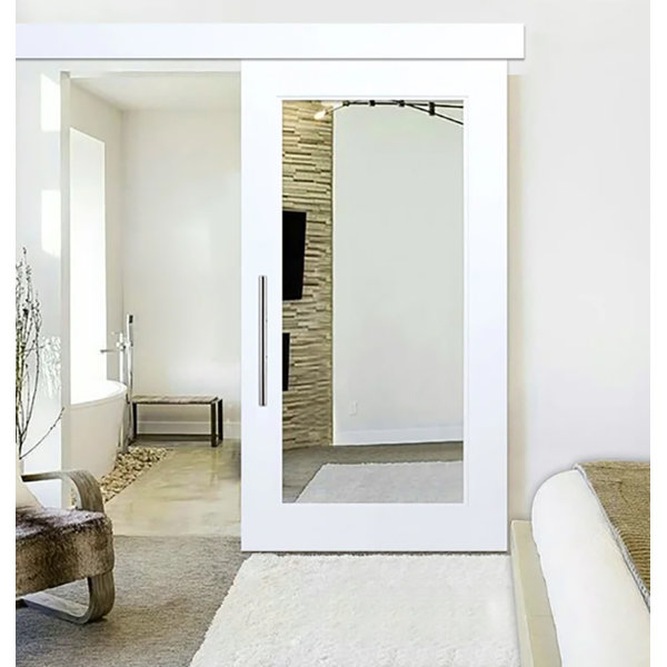 GlassDoor.us Mirrored Wood and Glass Barn Door with Installation Hardware Kit Wayfair